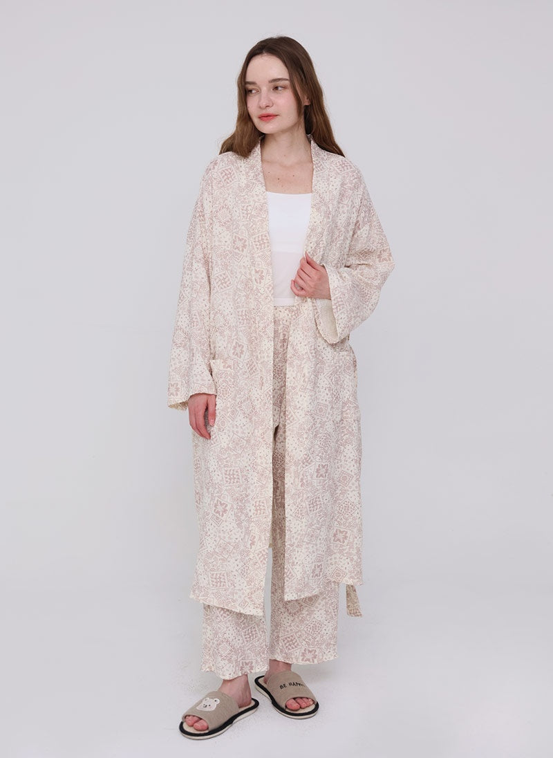 Serenity Bandana Gauze Robe & Pants Loungewear Set –  Bandana  Dusty Rose