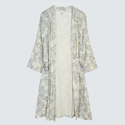 Serenity Bandana Gauze Robe & Pants Loungewear Set – Navy Bandana