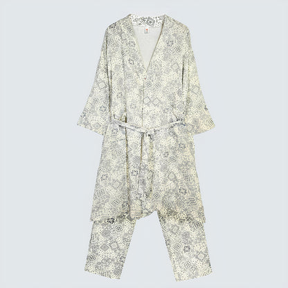 Serenity Bandana Gauze Robe & Pants Loungewear Set – Navy Bandana