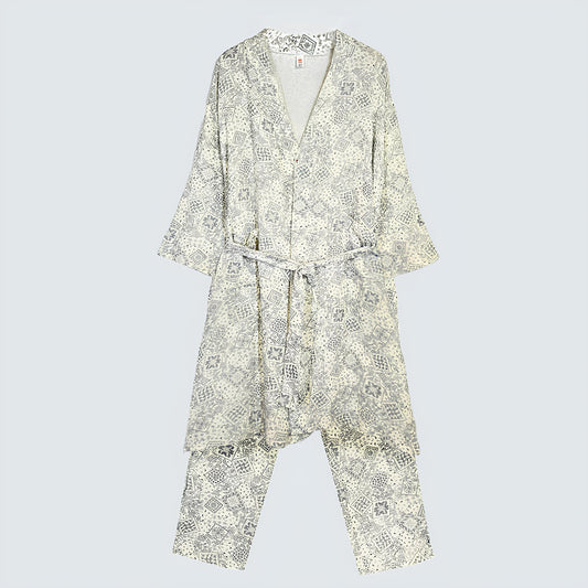 Serenity Bandana Gauze Robe & Pants Loungewear Set – Navy Bandana