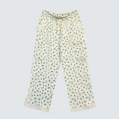 Floral Lace Gauze Loungewear Pajama Set – Women’s One Size