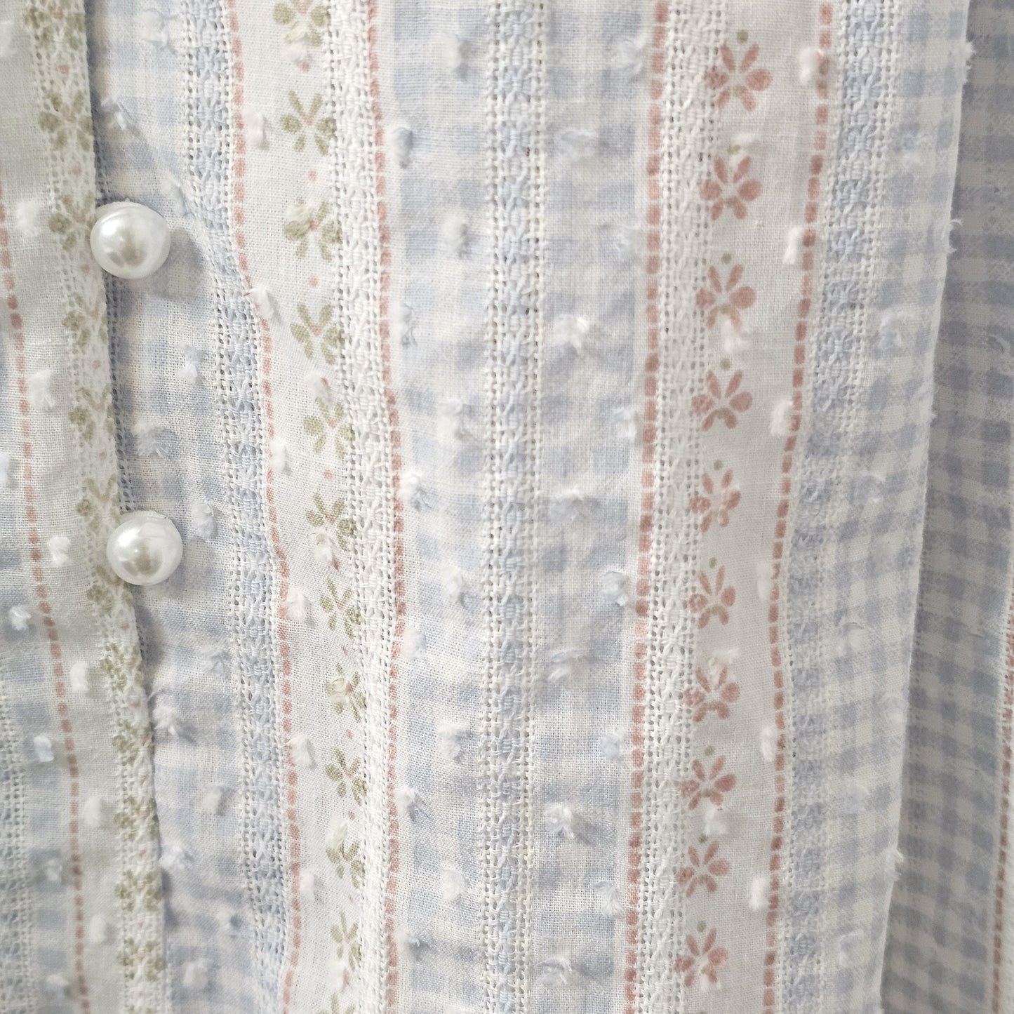 Stripe Floral  Cotton Pajama Set – Pearl Button & Lace Detail