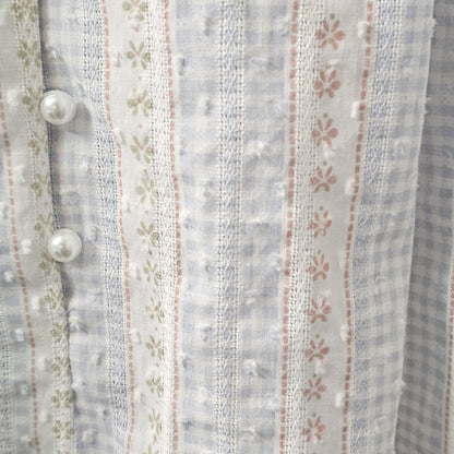 Stripe Floral  Cotton Pajama Set – Pearl Button & Lace Detail