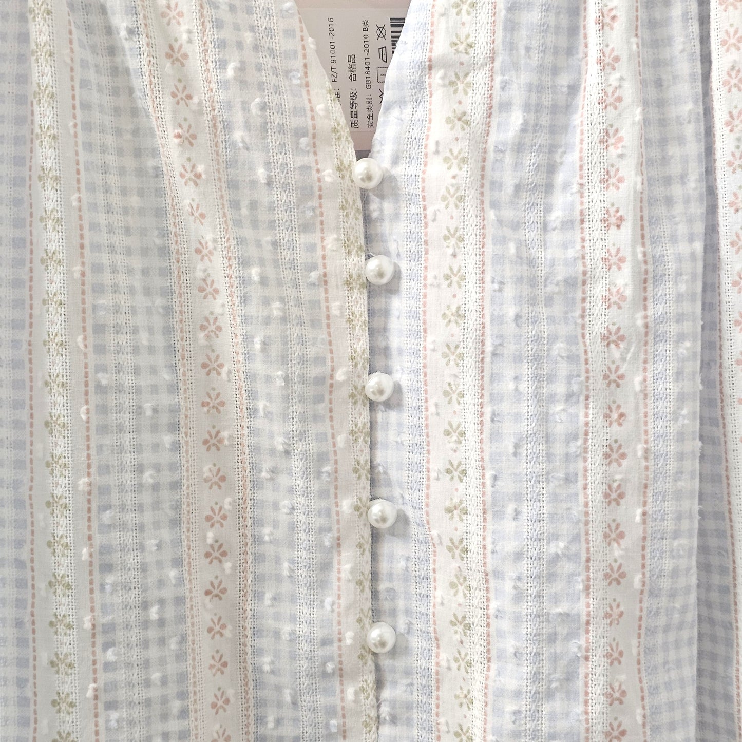 Stripe Floral  Cotton Pajama Set – Pearl Button & Lace Detail