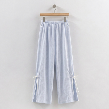 Soft Striped Cotton Pajama Set – Ribbon Tie Cami & Pants