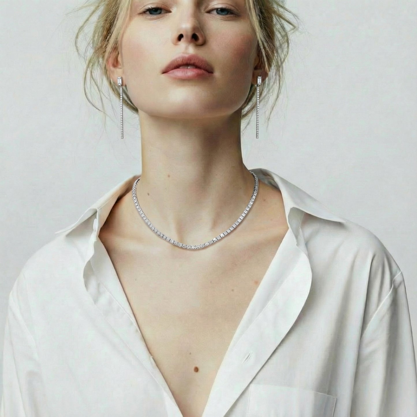 Celestine Éclat Longline Earrings in Sterling Silver with Zirconia