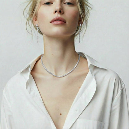 Celestine Éclat Longline Earrings in Sterling Silver with Zirconia