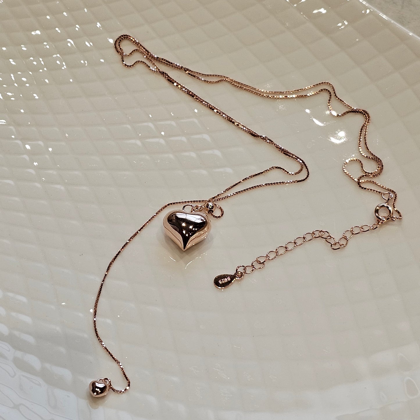 Rose Gold Double Heart Adjustable Necklace – 18K Gold Vermeil (925 Sterling Silver)