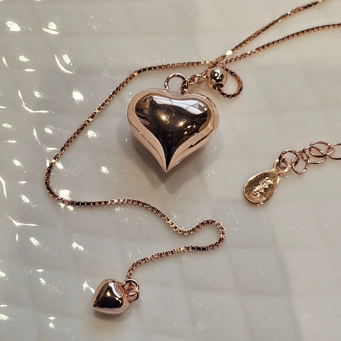 Rose Gold Double Heart Adjustable Necklace – 18K Gold Vermeil (925 Sterling Silver)