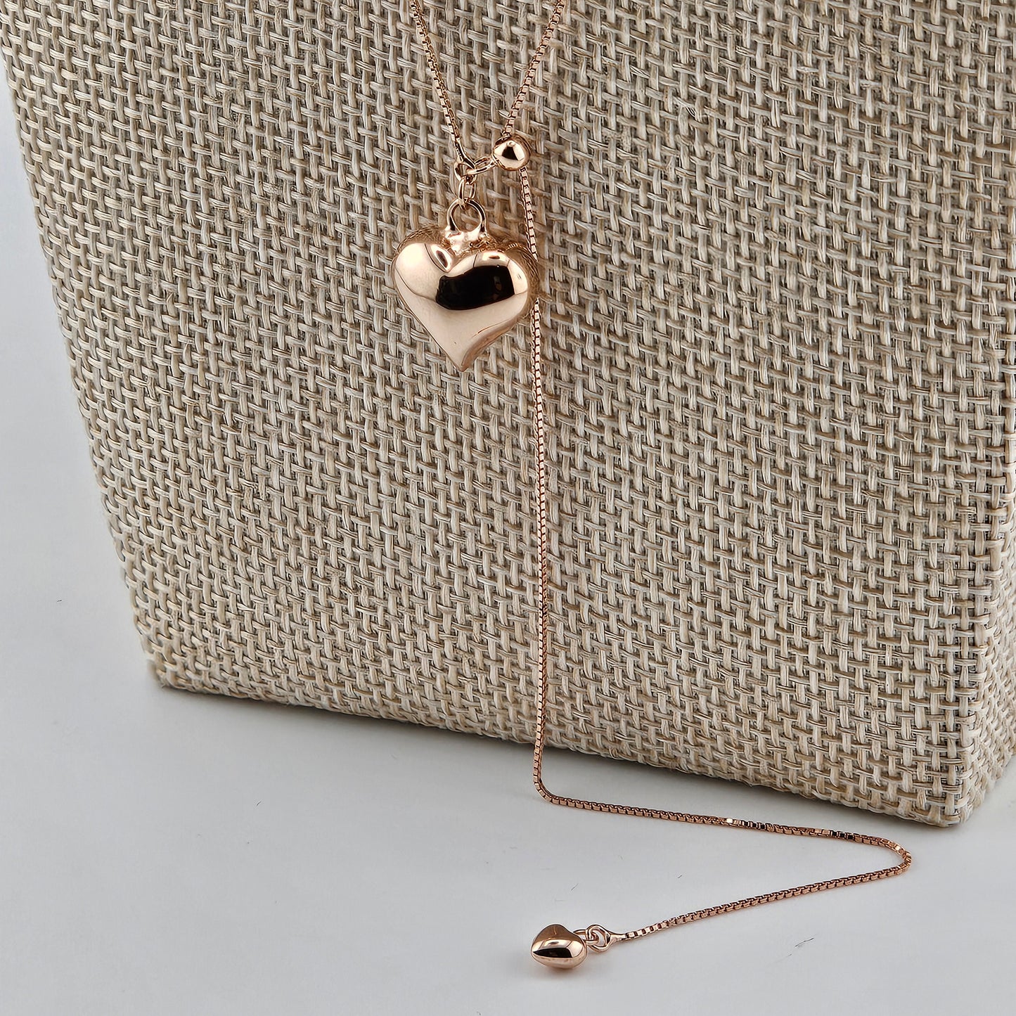 Rose Gold Double Heart Adjustable Necklace – 18K Gold Vermeil (925 Sterling Silver)