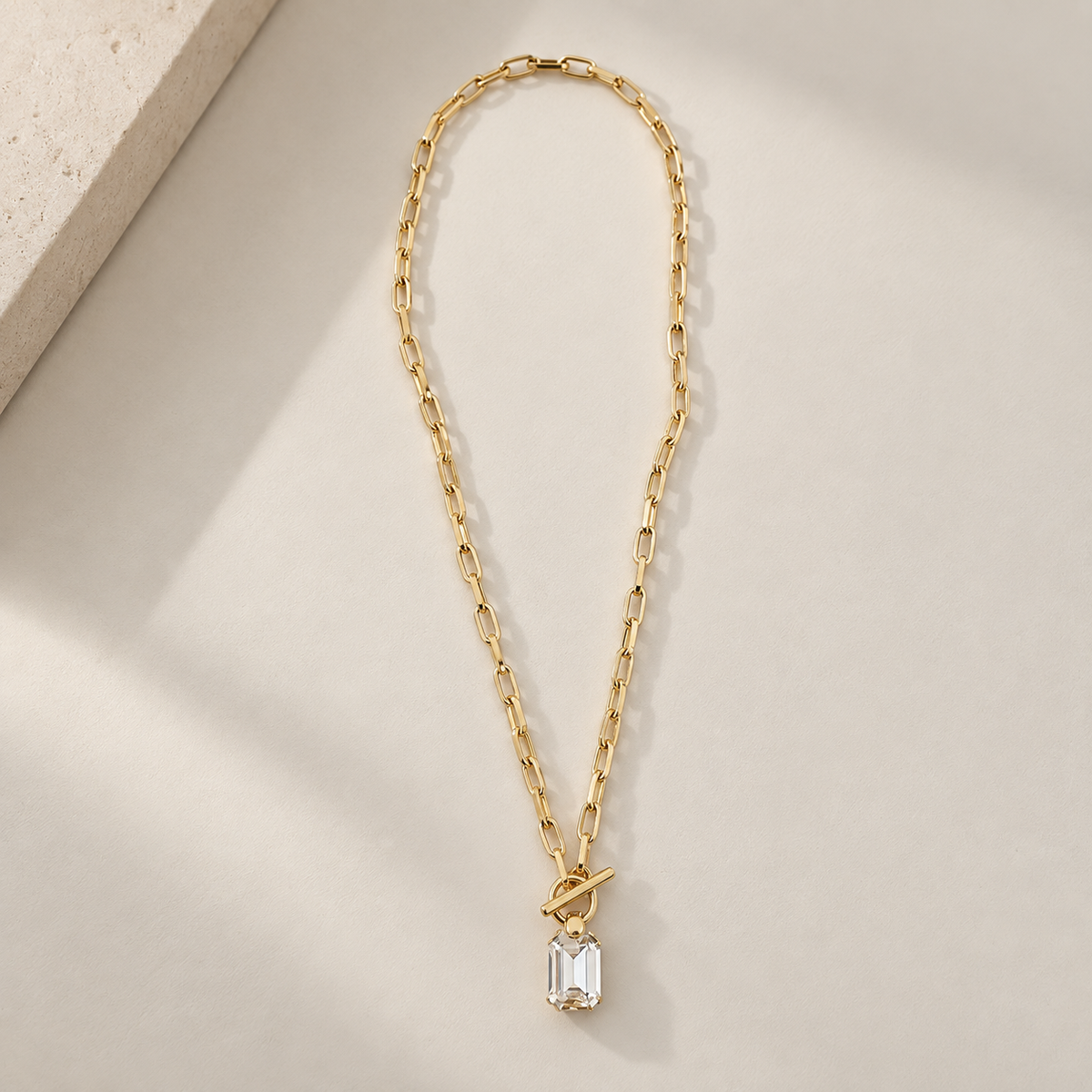 COCO3 Emerald Cut Swarovski Crystal Toggle Necklace