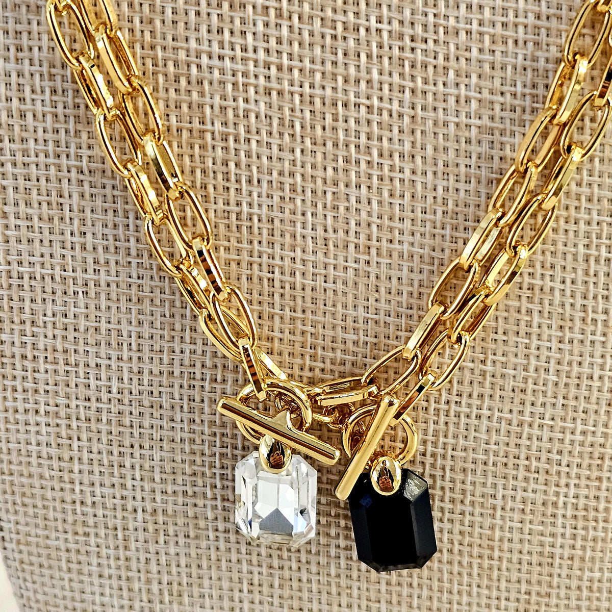 COCO3 Emerald Cut Swarovski Crystal Toggle Necklace