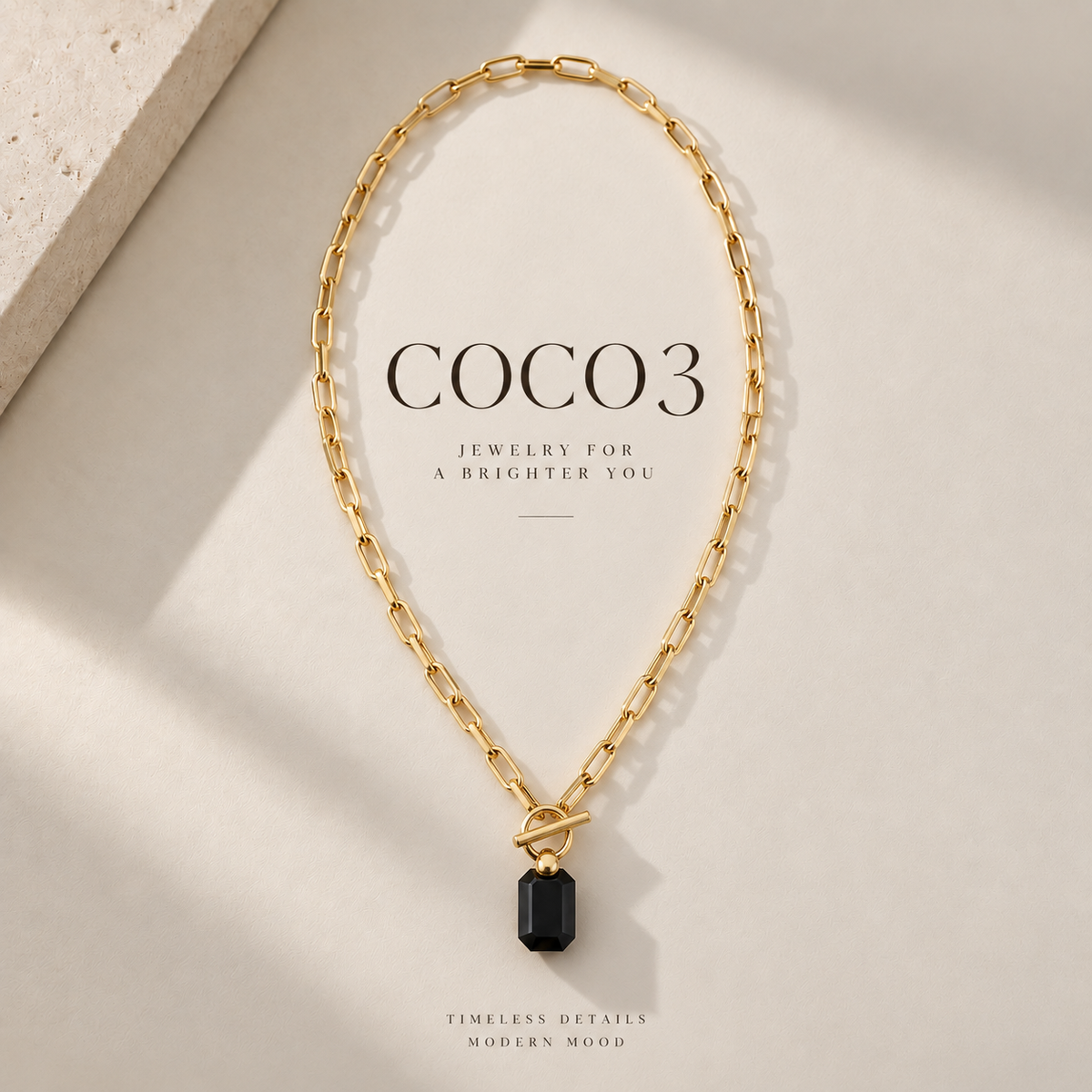 COCO3 Emerald Cut Swarovski Crystal Toggle Necklace
