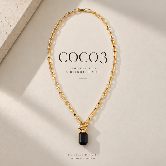 COCO3 Emerald Cut Swarovski Crystal Toggle Necklace