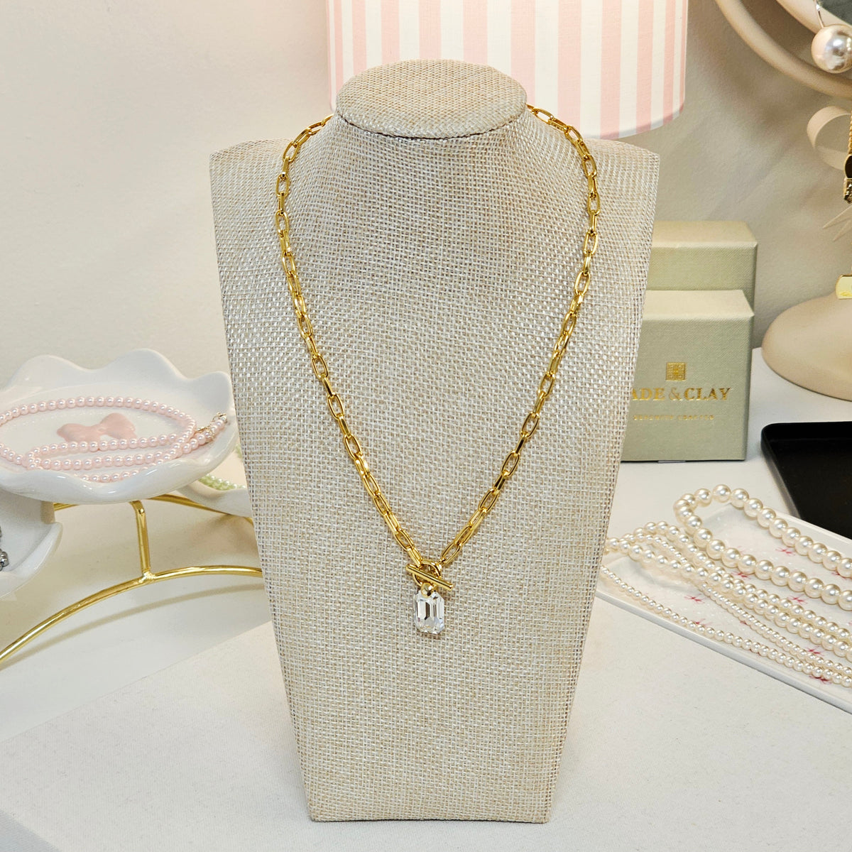 COCO3 Emerald Cut Swarovski Crystal Toggle Necklace