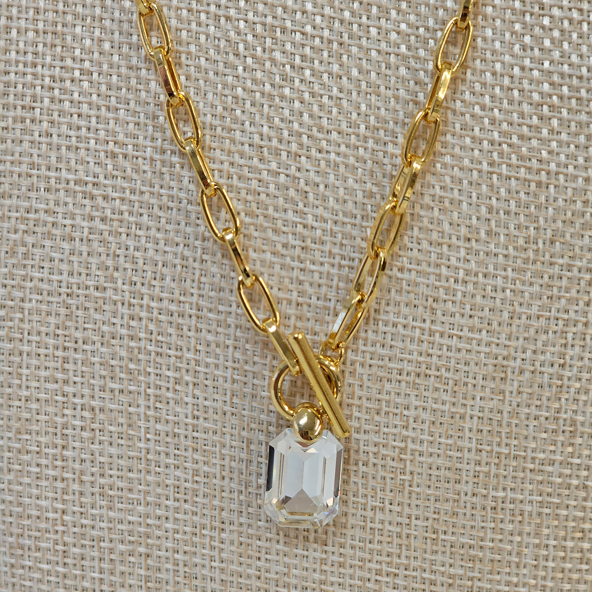 COCO3 Emerald Cut Swarovski Crystal Toggle Necklace