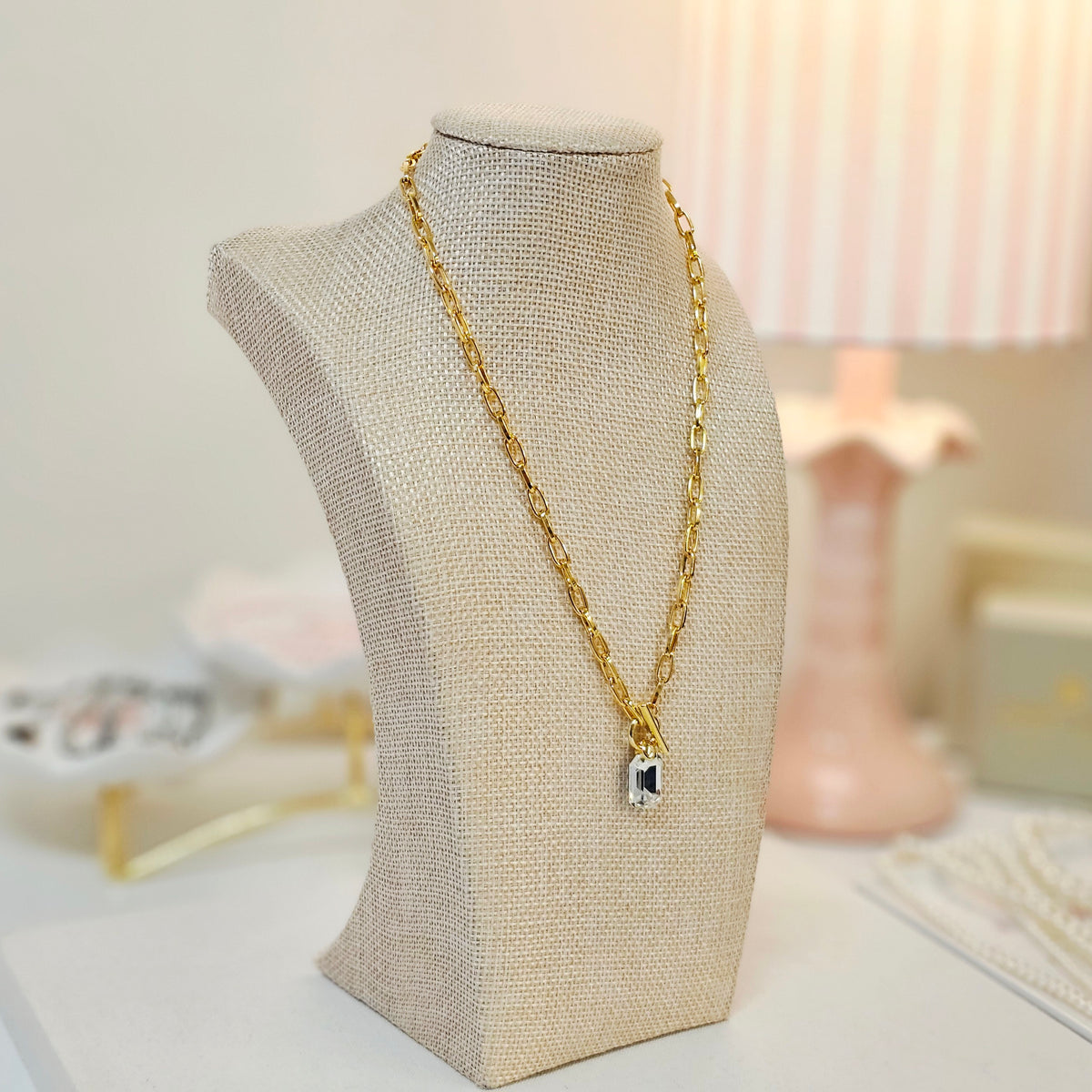 COCO3 Emerald Cut Swarovski Crystal Toggle Necklace