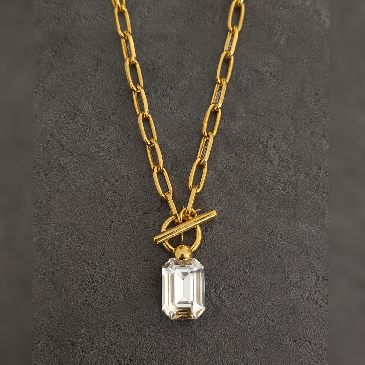 COCO3 Emerald Cut Swarovski Crystal Toggle Necklace