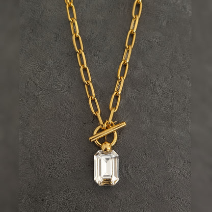 COCO3 Emerald Cut Swarovski Crystal Toggle Necklace
