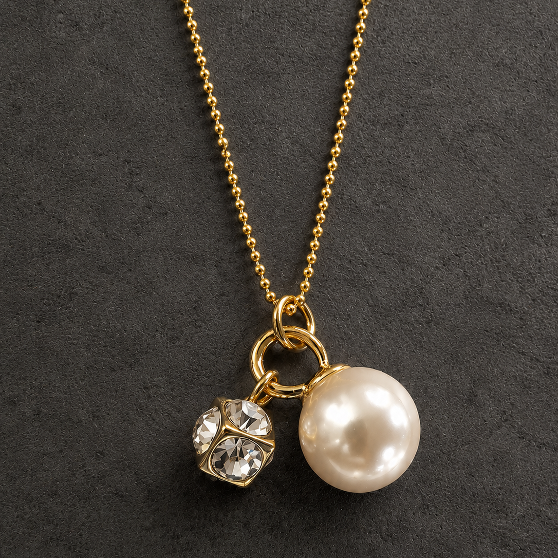 Pearl & Crystal Charm Long Necklace