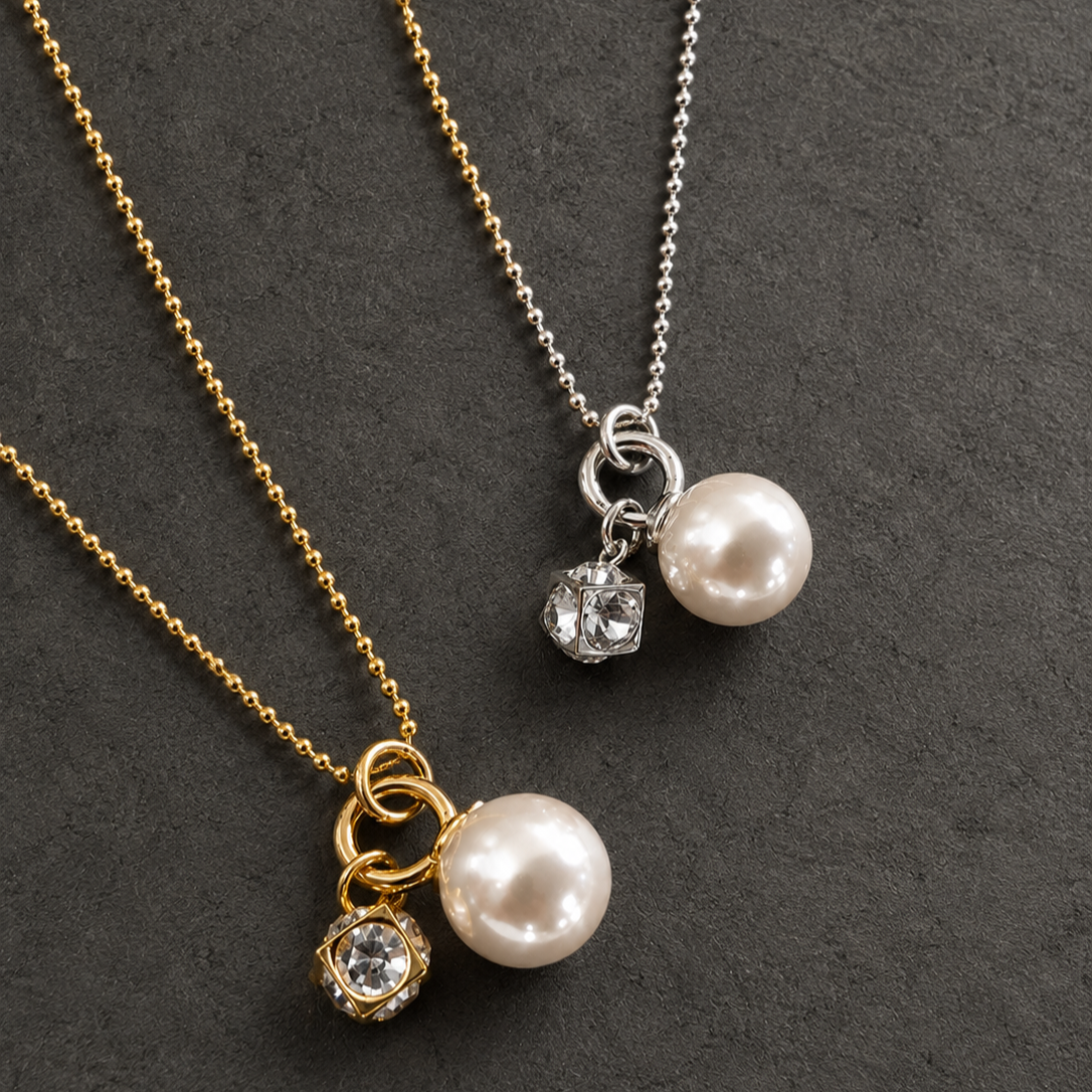Pearl & Crystal Charm Long Necklace