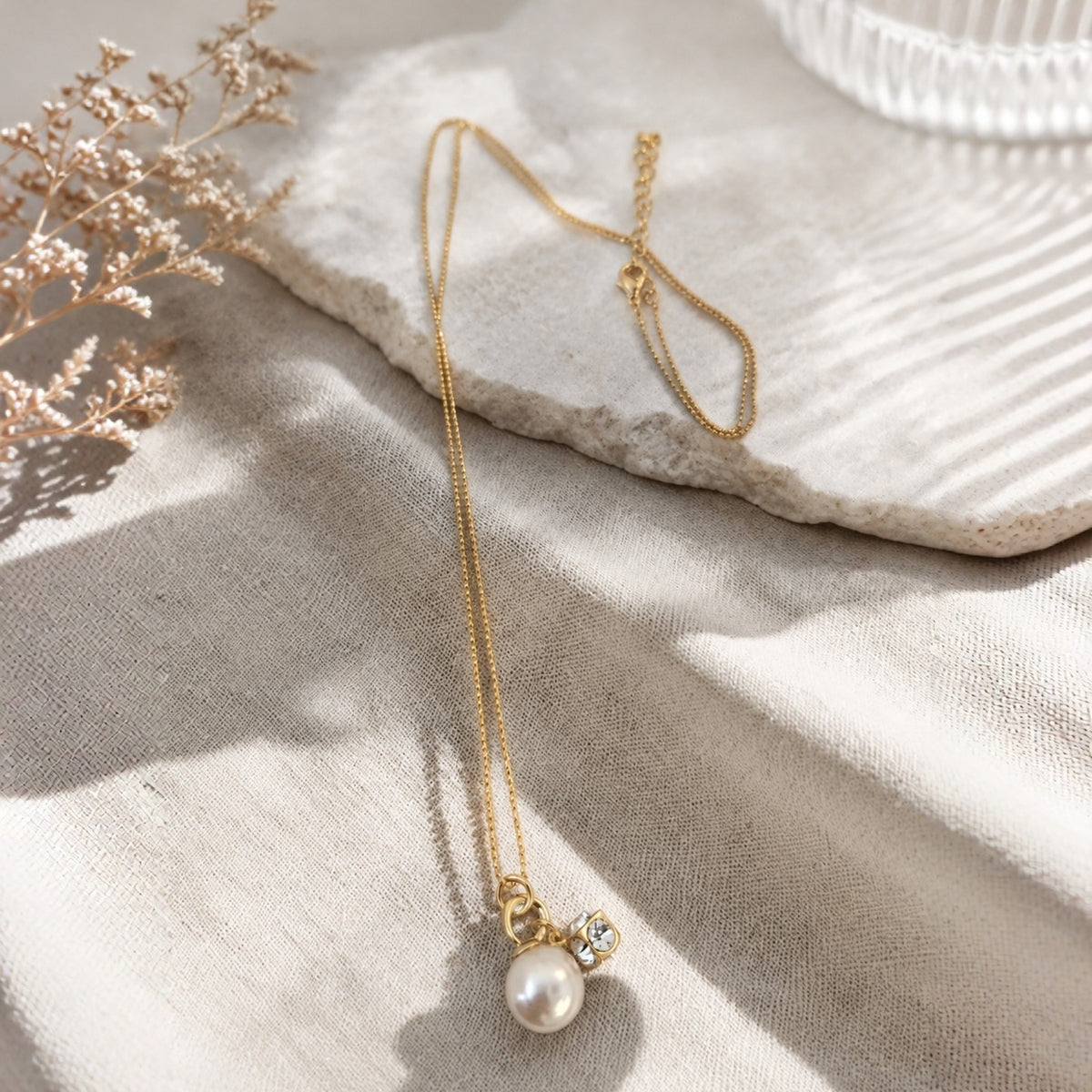 Pearl & Crystal Charm Long Necklace