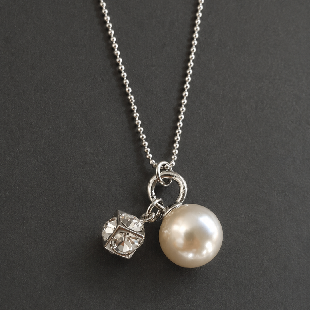 Pearl & Crystal Charm Long Necklace