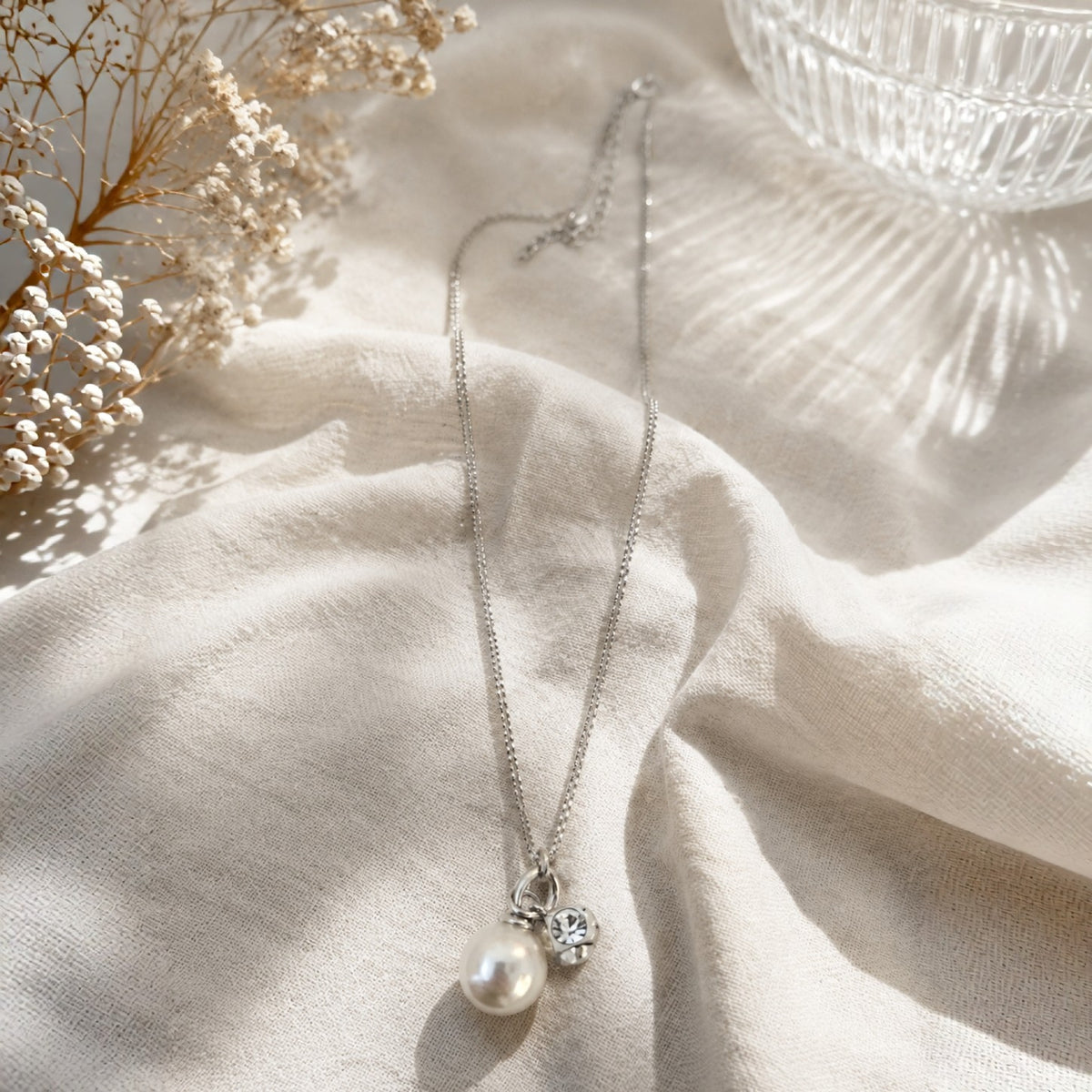 Pearl & Crystal Charm Long Necklace