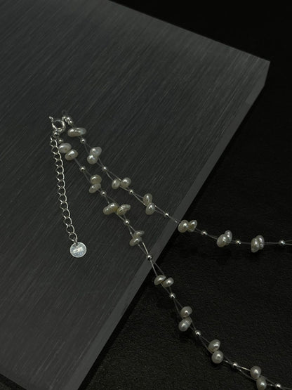 Swarovski Pearl & Silver Bead Line Necklace