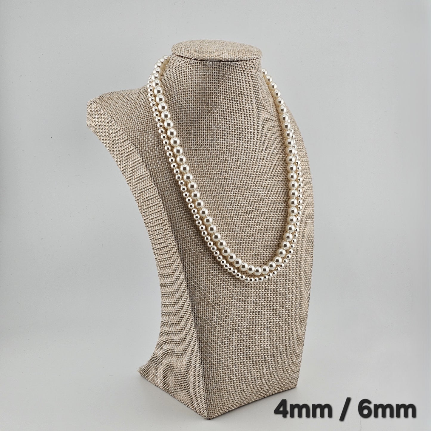 Sterling Silver Pearl Necklace (4mm / 6mm / 8mm) – Elegant Minimal Jewelry
