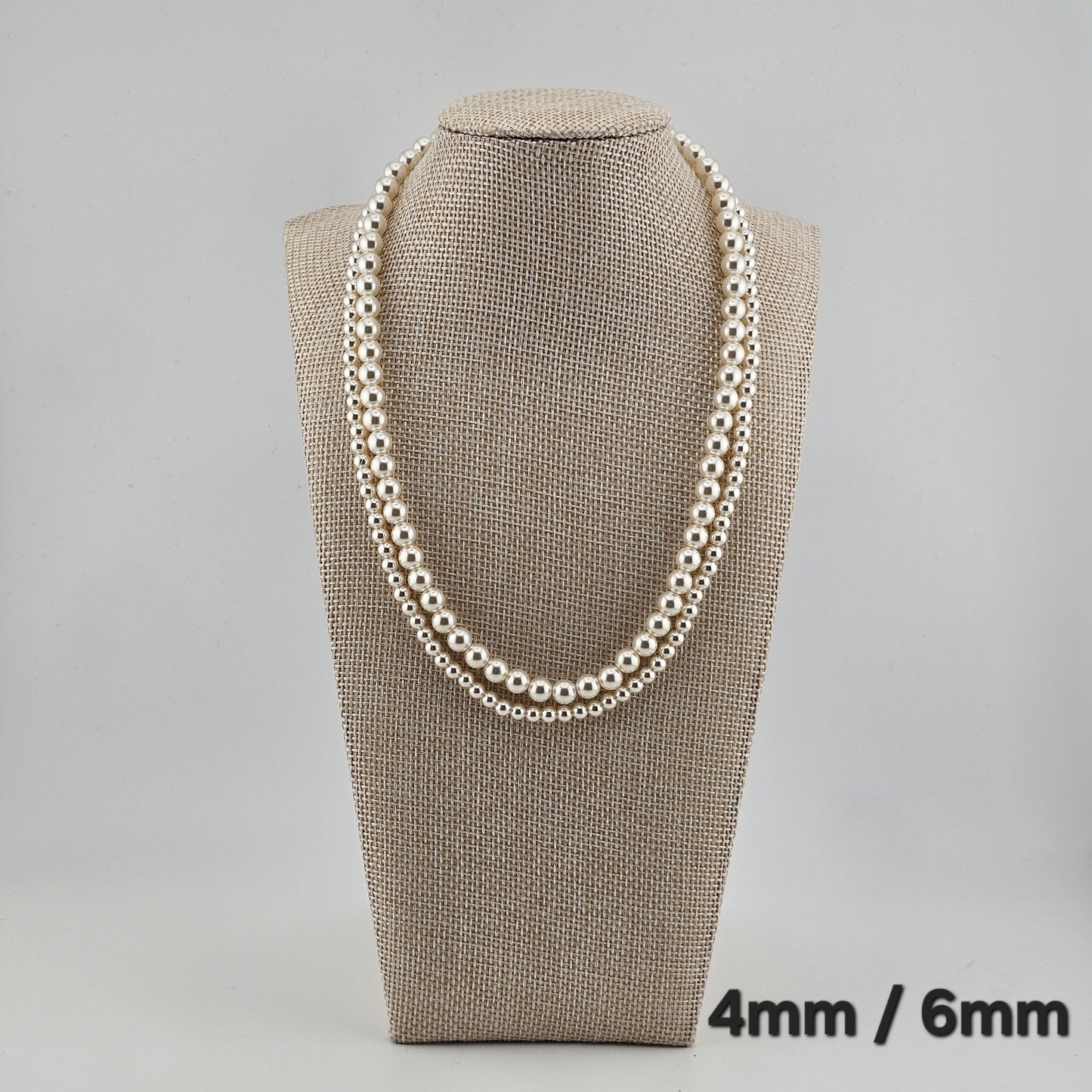Sterling Silver Pearl Necklace (4mm / 6mm / 8mm) – Elegant Minimal Jewelry