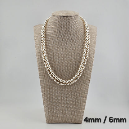 Sterling Silver Pearl Necklace (4mm / 6mm / 8mm) – Elegant Minimal Jewelry