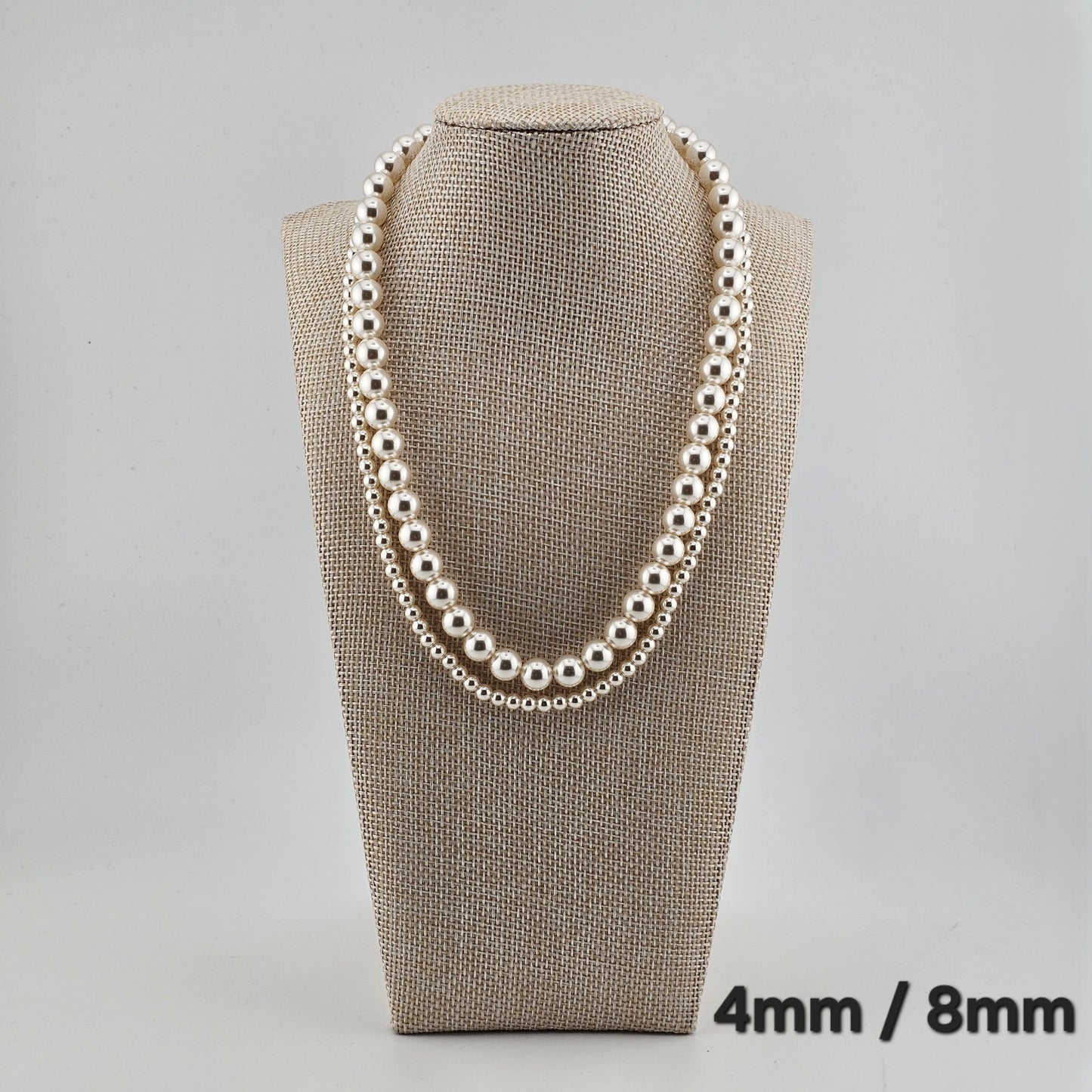 Sterling Silver Pearl Necklace (4mm / 6mm / 8mm) – Elegant Minimal Jewelry