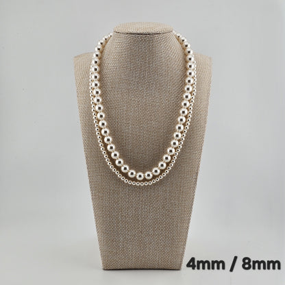Sterling Silver Pearl Necklace (4mm / 6mm / 8mm) – Elegant Minimal Jewelry