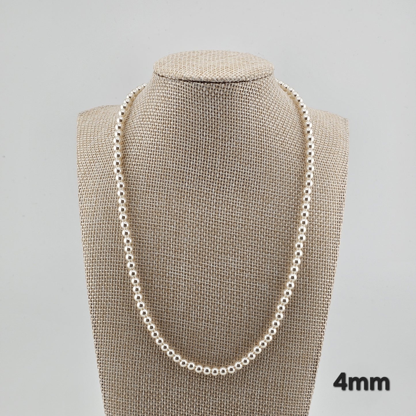 Sterling Silver Pearl Necklace (4mm / 6mm / 8mm) – Elegant Minimal Jewelry