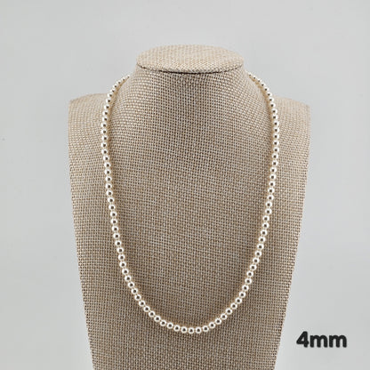 Sterling Silver Pearl Necklace (4mm / 6mm / 8mm) – Elegant Minimal Jewelry