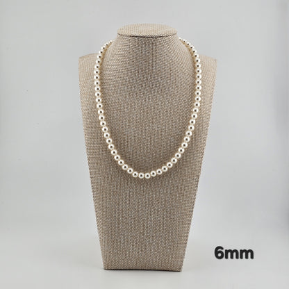 Sterling Silver Pearl Necklace (4mm / 6mm / 8mm) – Elegant Minimal Jewelry