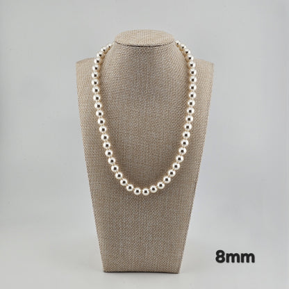 Sterling Silver Pearl Necklace (4mm / 6mm / 8mm) – Elegant Minimal Jewelry