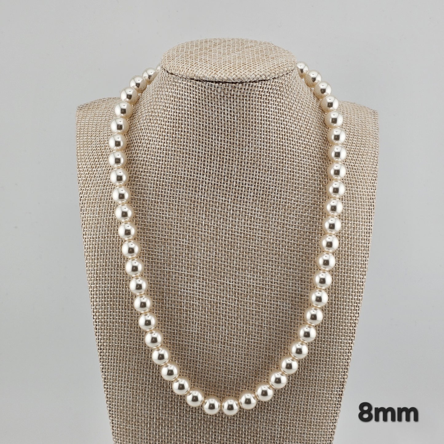 Sterling Silver Pearl Necklace (4mm / 6mm / 8mm) – Elegant Minimal Jewelry
