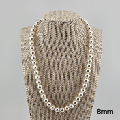 Sterling Silver Pearl Necklace (4mm / 6mm / 8mm) – Elegant Minimal Jewelry