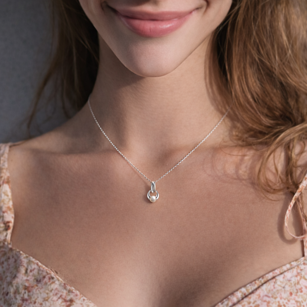 Silver Sculptural Pearl Loop Necklace