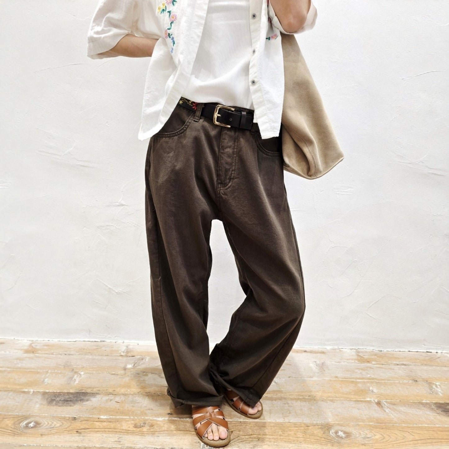 Blanc Soft Cotton Wide-Leg Pants with Center Seam
