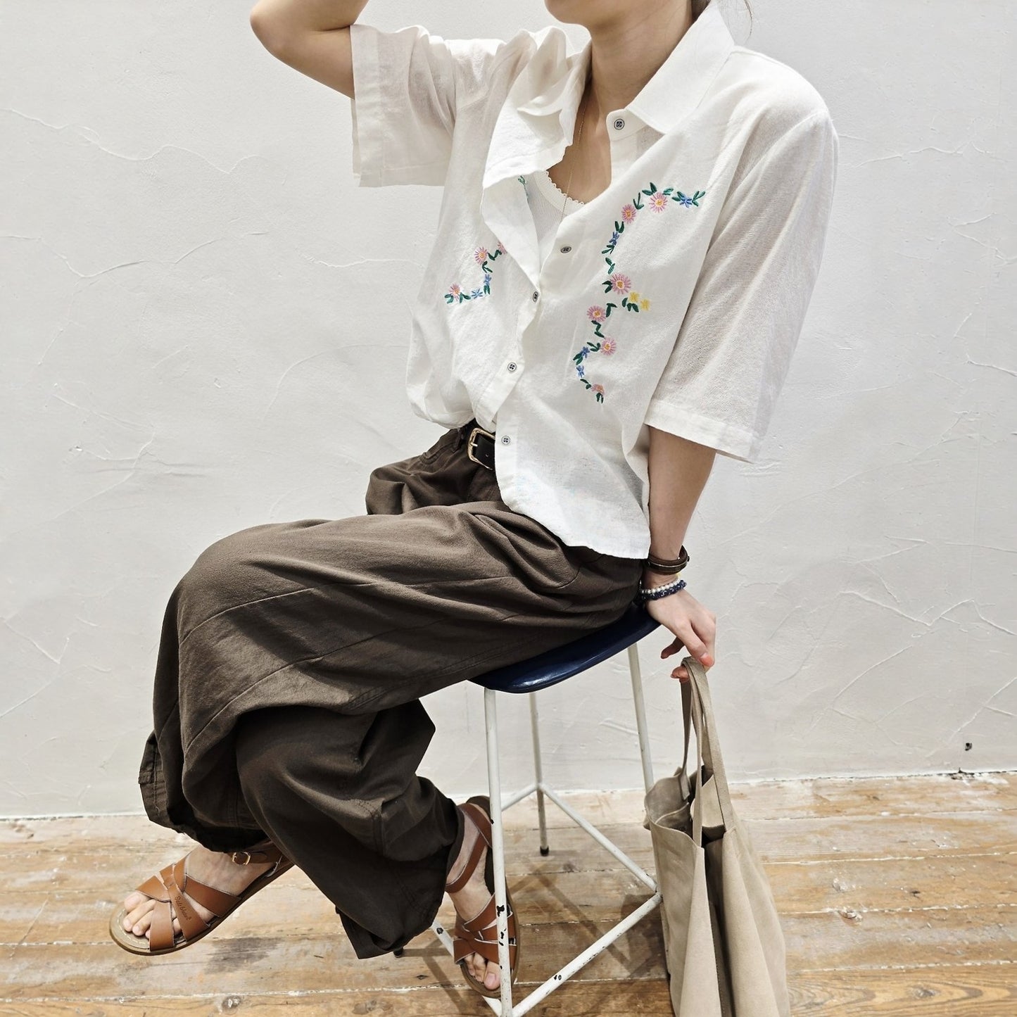 Blanc Soft Cotton Wide-Leg Pants with Center Seam
