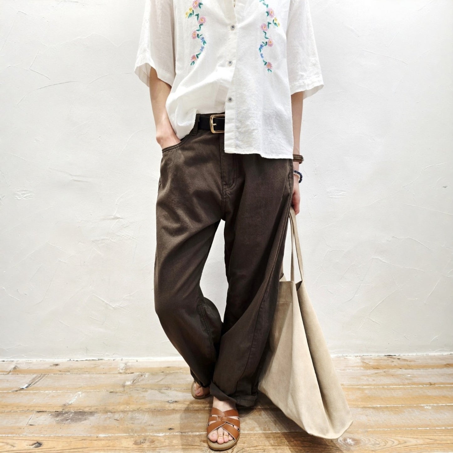 Blanc Soft Cotton Wide-Leg Pants with Center Seam