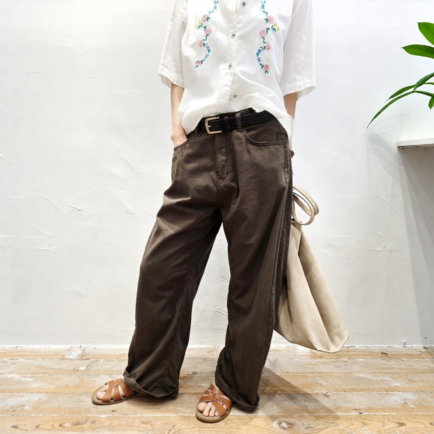 Blanc Soft Cotton Wide-Leg Pants with Center Seam