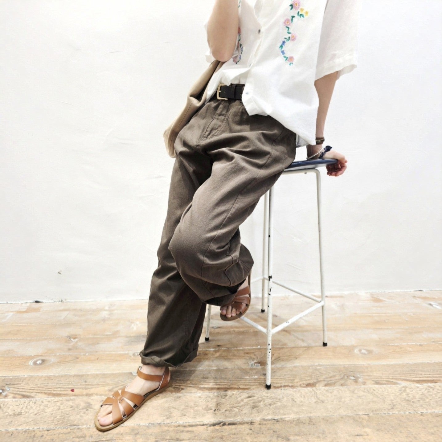 Blanc Soft Cotton Wide-Leg Pants with Center Seam