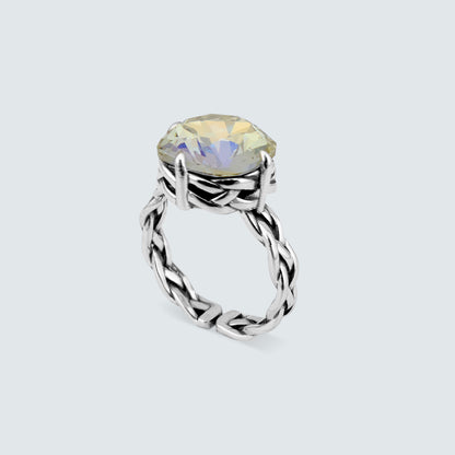Serenity Braided Crystal Dome Ring – Silver