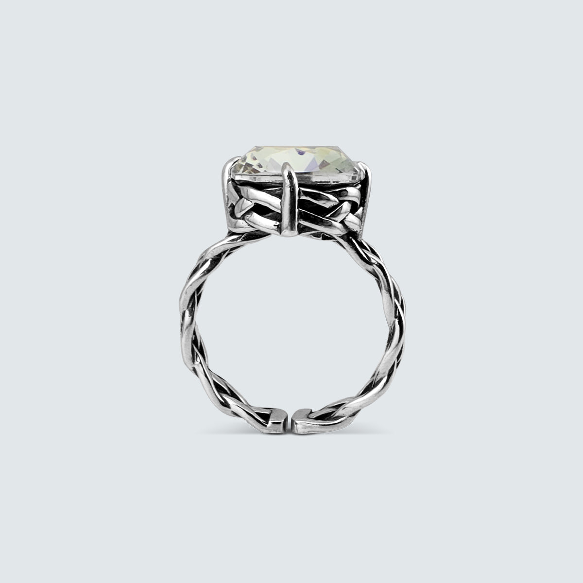 Serenity Braided Crystal Dome Ring – Silver