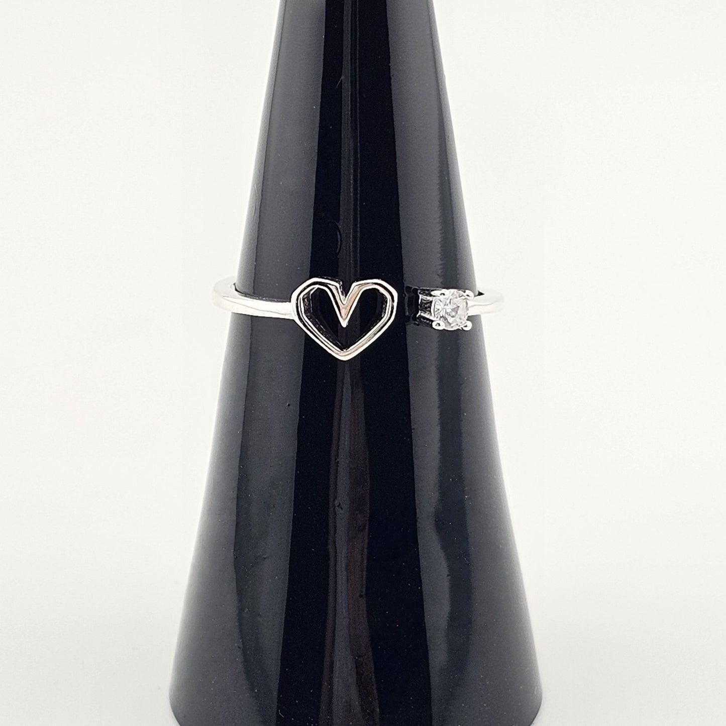 Open Heart Cubic Zirconia Ring in Silver – Free Size