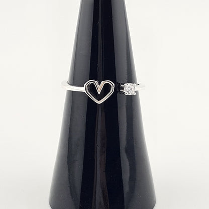 Open Heart Cubic Zirconia Ring in Silver – Free Size